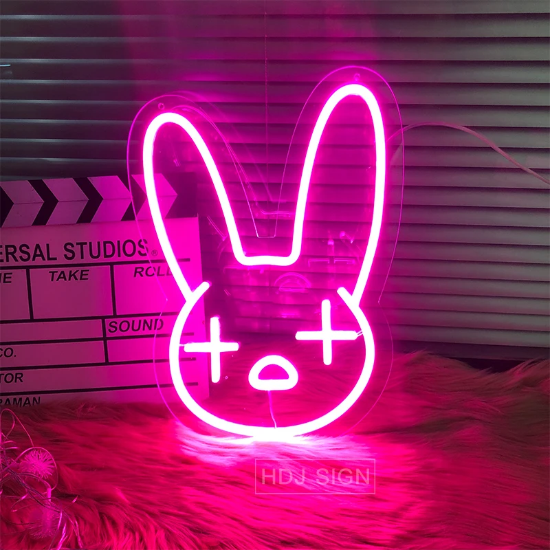 Custom Rabbit Logo Neon Sign LED Bunny Wall Decor For Home Bedroom Bar Christmas Wedding Birthday Party Background Decor Light