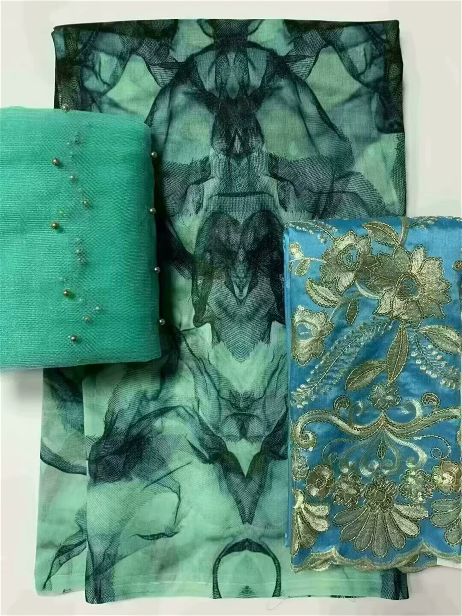 Luxury 2+5+2 Yards African Lace High Quality Printed Cotton Swiss Lace Fabric Matching George Fabric And Headscarf Set Materials