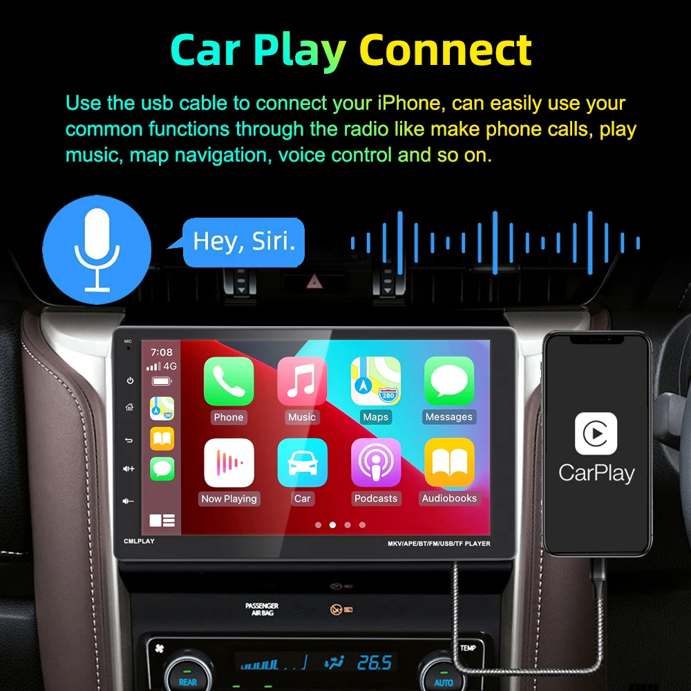 X-REAKO 9\'\' Touch Screen 1 Din Carplay Universal MP5 Phonelink Car MultiMedia Player with Bluetooth Support  Car FM Audio USB