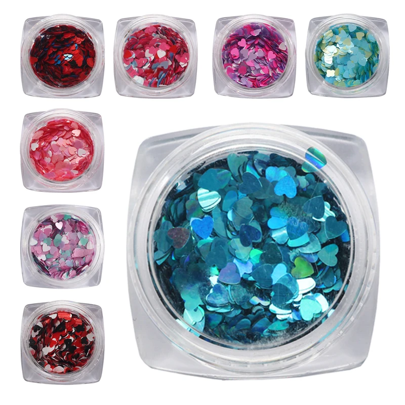 Nail Glitter Glamorous Sparkling Nails Heart-shaped Flakes Valentine's Theme Long-lasting Shine Heart Nail Flakes