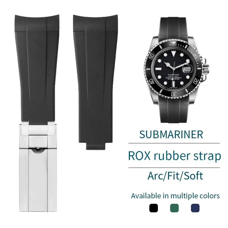 Correa de goma con interfaz de arco para reloj de buceo, pulsera de 20MM para la serie sumergible ROX, esfera de 40MM, negro, verde, azul