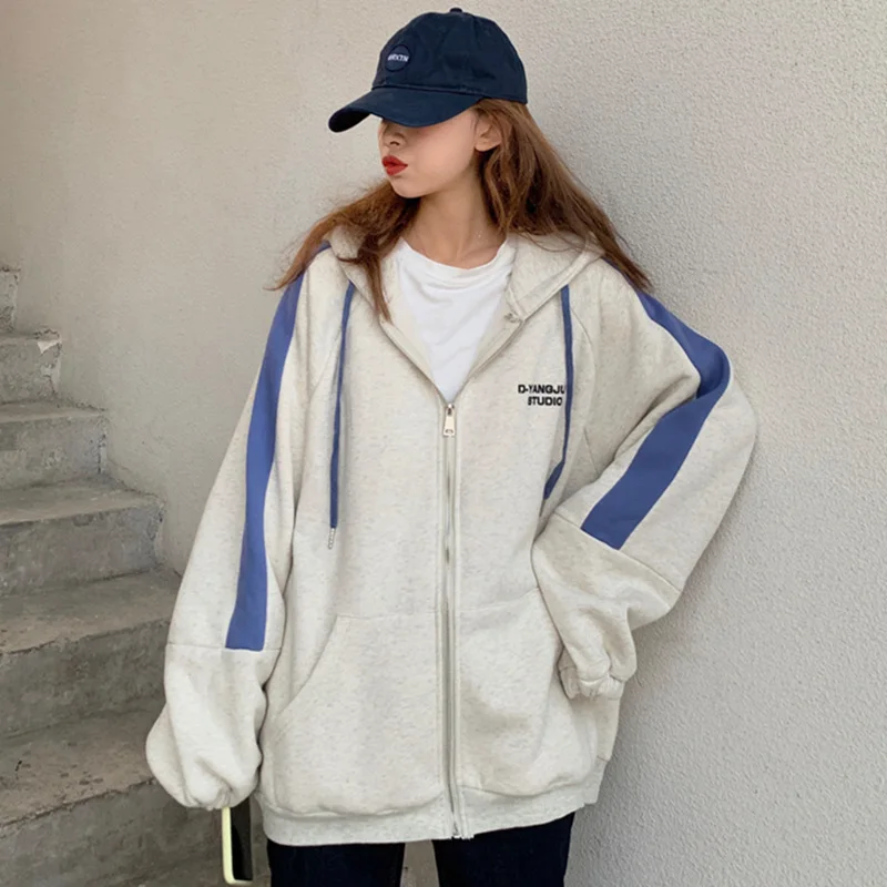 

Women Loose Thickening Printed Zipper Pockets Jackets Casual Chic Casual Autumn Retro Daily Students New Streetwear Coat 2024