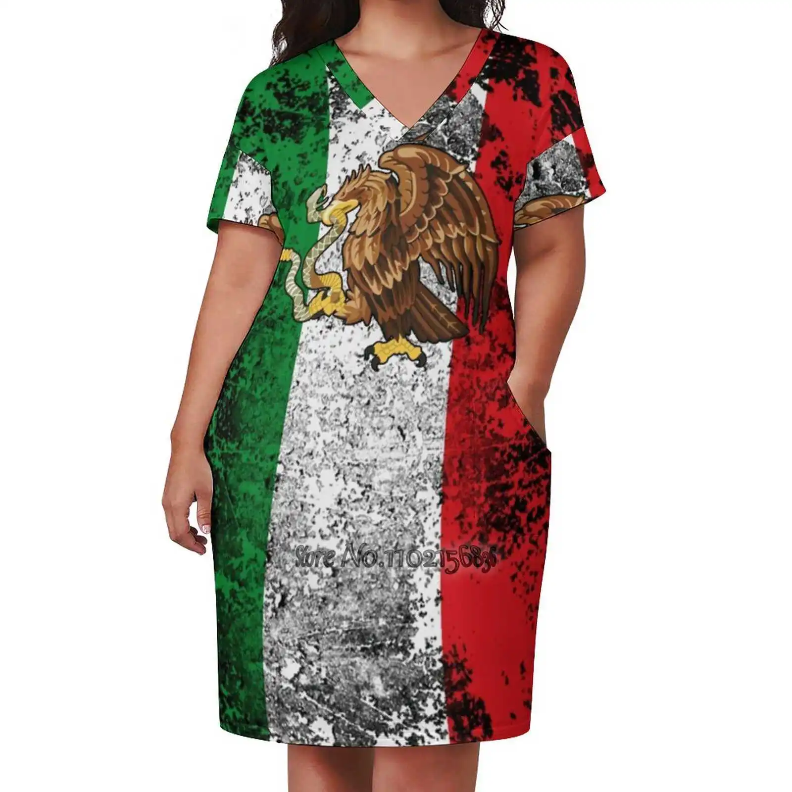 Mexican Flag Back Lacing Backless Dress Square Neck New Plus Size Elegant Women Dress Mexico Mexican Flag Eagle Serpent Snake