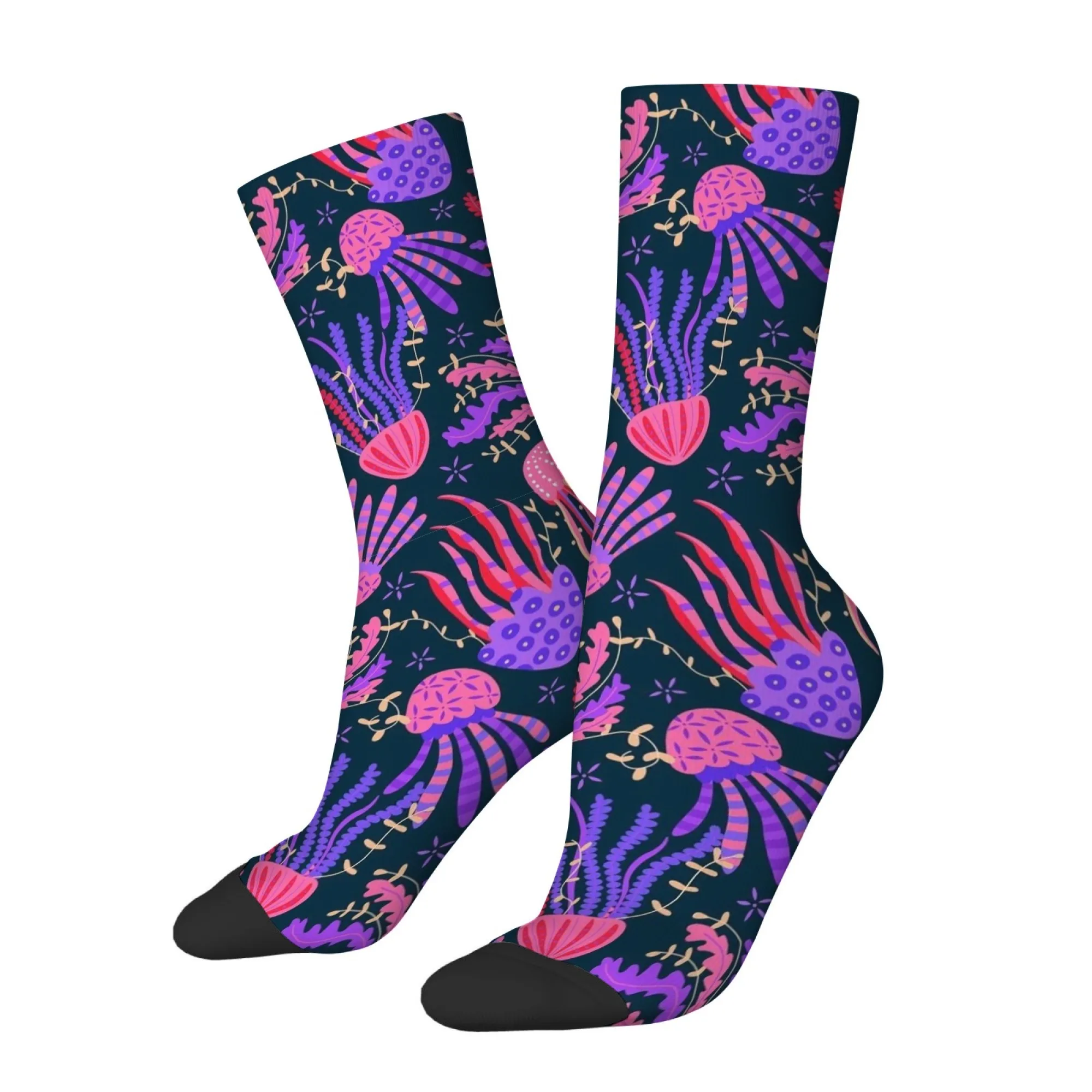 Novel Cartoon Jellyfish Print Men's Socks Stylish Quirky Unique Sports Compression Socks Breathable Comfortable Non-slip Socks