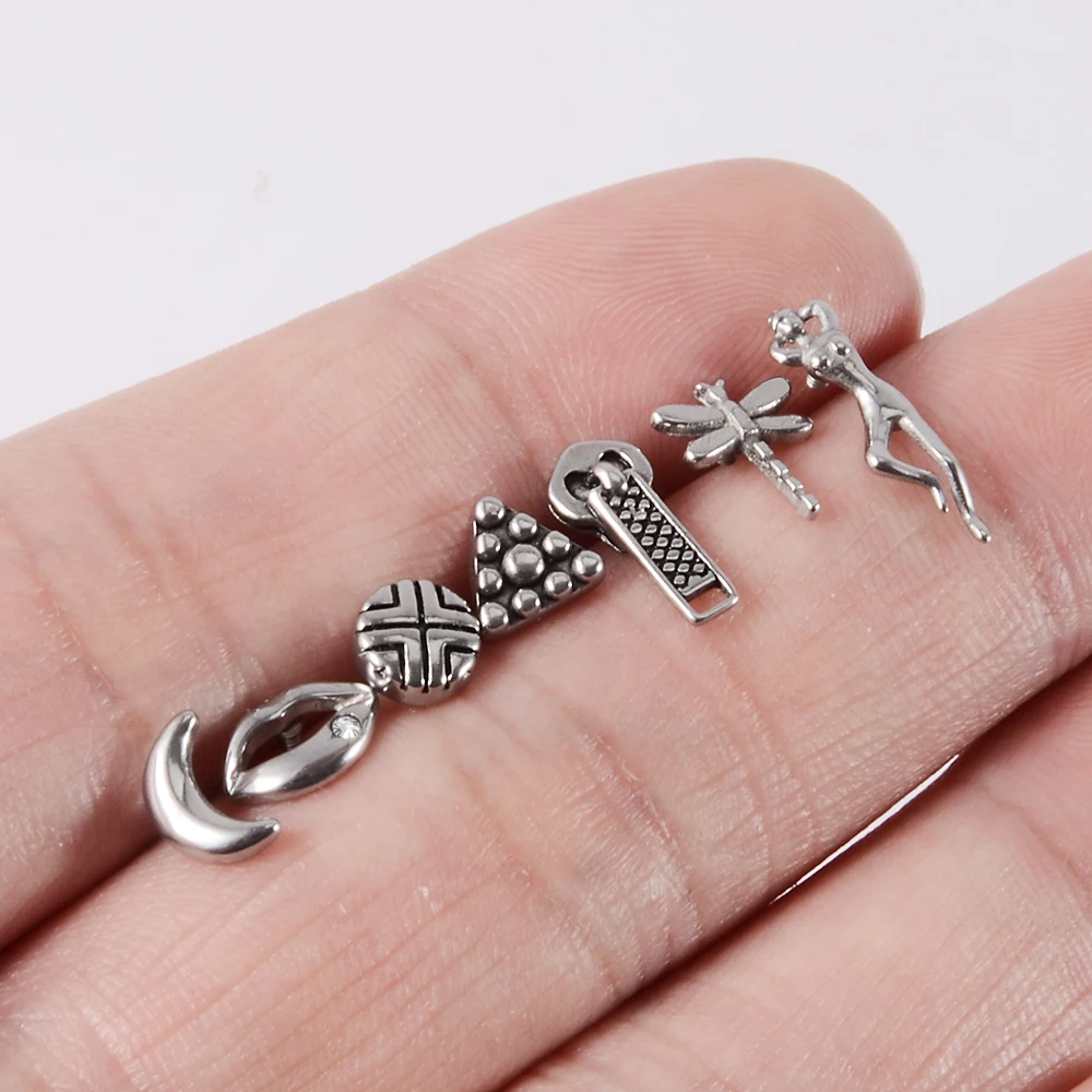 1Pcs 16g Stainless Steel Micro Dermal Piercings Dermal Anchor Moon/Star/Triangle Top Piercings Skin Diver Piercing Body Jewelry