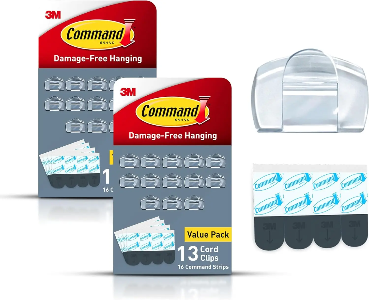 

Clear Cord Clips for Damage Free Hanging, 26 Clips and 32 Strips for Cables on Smooth Surfaces