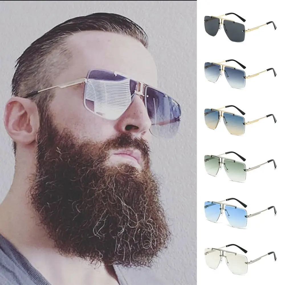 

Oversized Double Bridge Sunglasses Square Frame Frameless Men's Shades Rimless UV Protection Street Shooting Eyewear