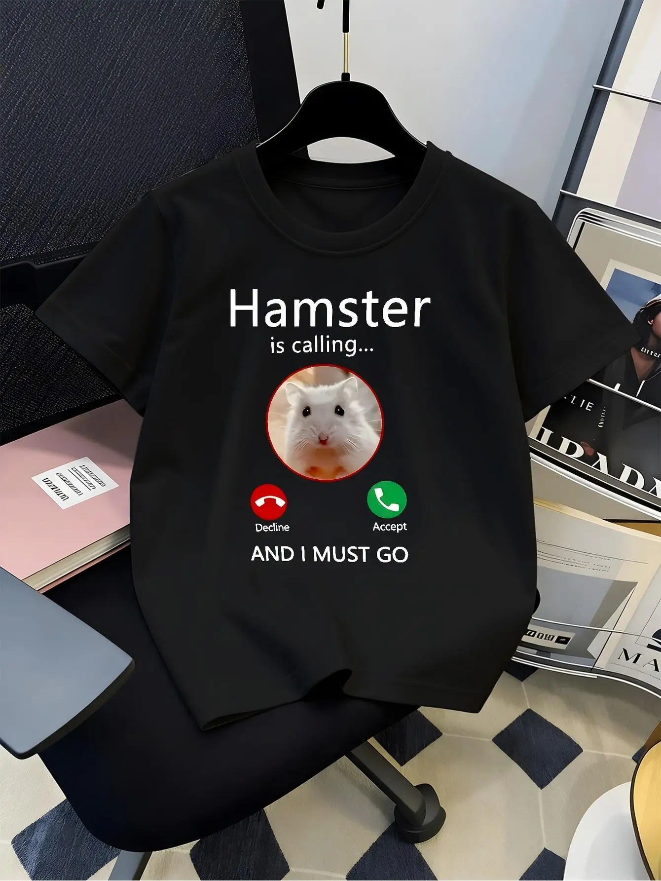 Hamster Is Calling Funny Incoming Meme Graphic T Shirt For Boys Girls Family Matching Short Sleeve Tee Parent Kids Summer Top
