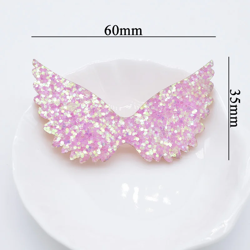 12Pcs 60*35mm Padded Glitter Fabric Patches Angel Wing Appliques for DIY Headwear Hair Clips Bow Accessories Crafts Decor