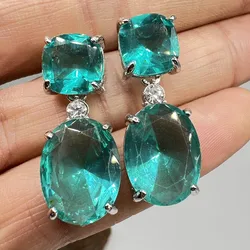 Vintage Women's Fashion Oval Big Green Zircon Dangle Earrings for Women Green Stone Wedding Earring Jewelry Pendientes Mujer