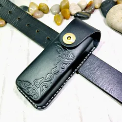 Large-Size Jackknife Sheath Folding Knife Holster Waist Bag Handmade EDC Army Knife Holder Belt Pack Genuine Leather DFD