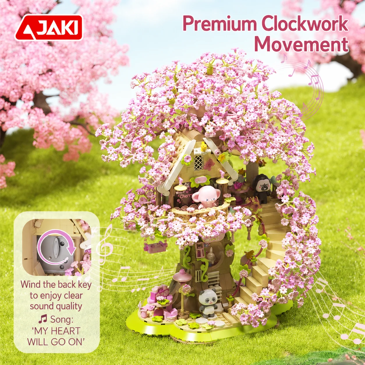 JAKI Cherry Blossom Tree House Building Blocks Sakura Pink Romantic Architecture Model Kit Toy Girls Birthday Gift Home Decor