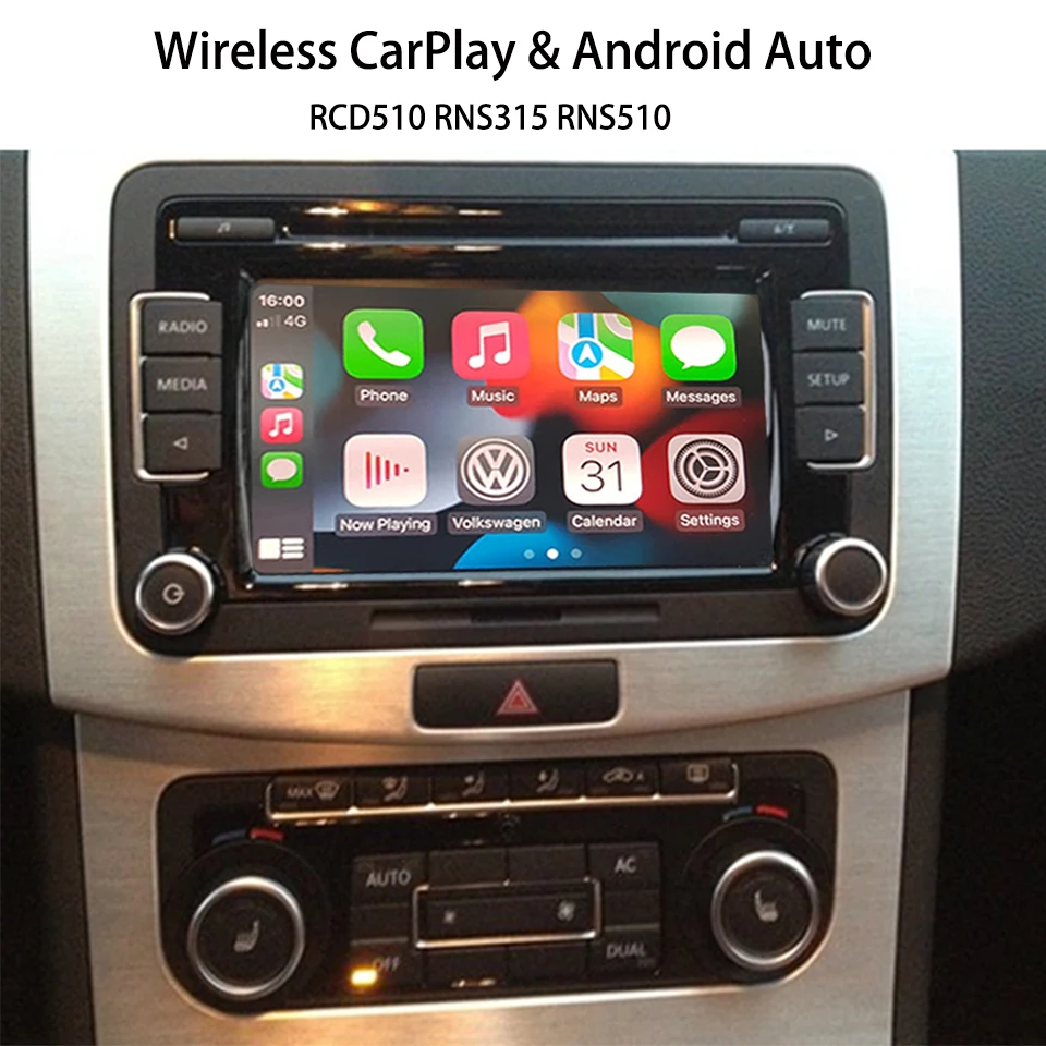 ICarPlay bezprzewodowy samochód Apple grać Android dla Volkswagen Golf 5 6 MK5 MK6 Jetta CC Tiguan Passat RCD510 Radio samochodowe Delphi