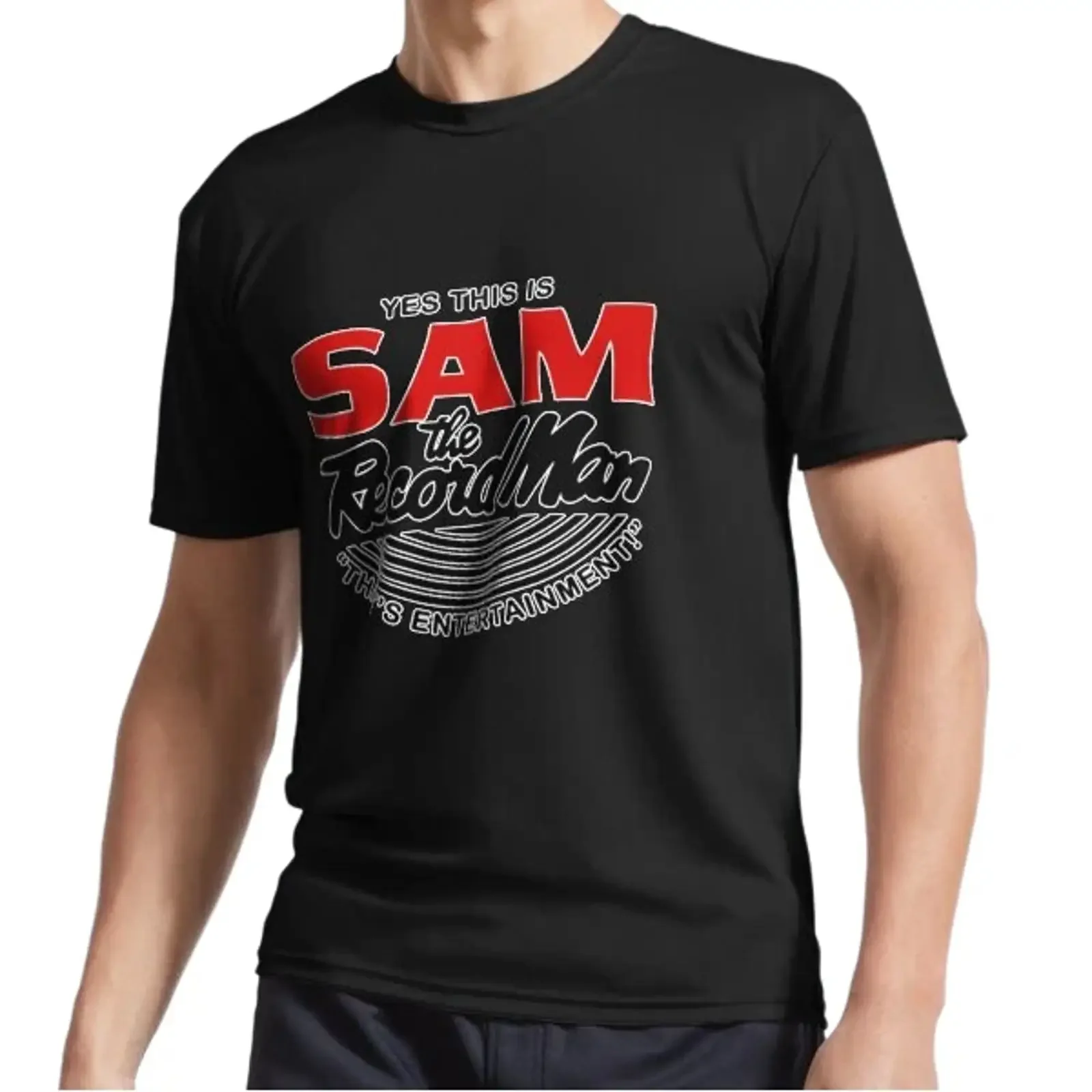 Новая футболка с логотипом Sam Was The Record Man Active Logo, забавная, размеры S-5XL, винтажная, с эффектом потертости, дизайнерская одежда, мужская уличная мода.