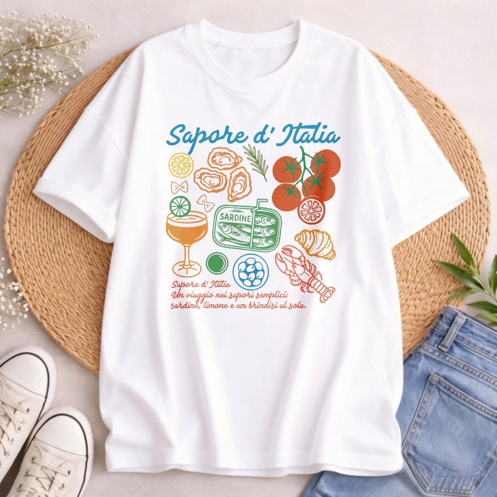 Sapore d Italia T-Shirt Italian Food Graphic Tee Retro Sardine & Tomato Mediterranean Picnic Vibes Coastal Italian Food shirt