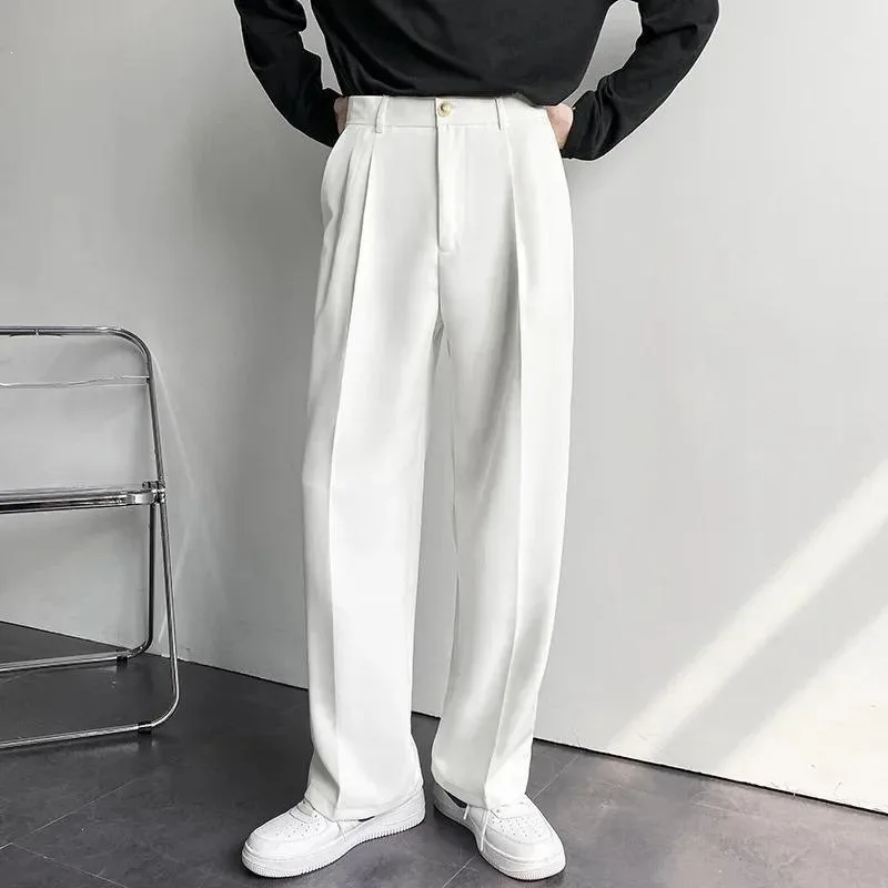 

Korean Straight Leg Trousers Drapey Feel Side Button Neutral Business Wear No Brand Registered Trademark Available Online And...