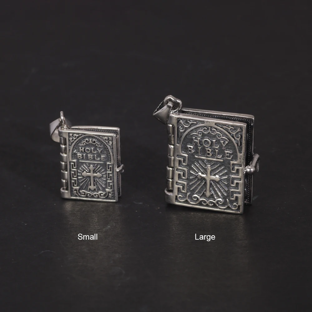 925 Sterling Silver Holy Bible Cross Pendant Necklace For Man And Women Book Type Carving Engraved Lord\'s Prayer English Letters
