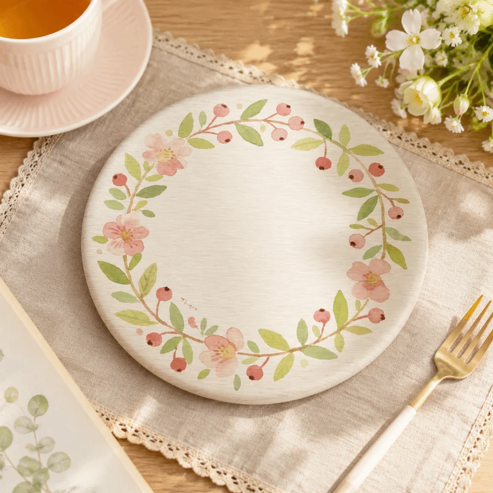 Durable Round Heat Insulation Pad Flower Desktop Decoration Diatom Coaster Leaves Water Absorbent Heat Resistant Pads Kitchen