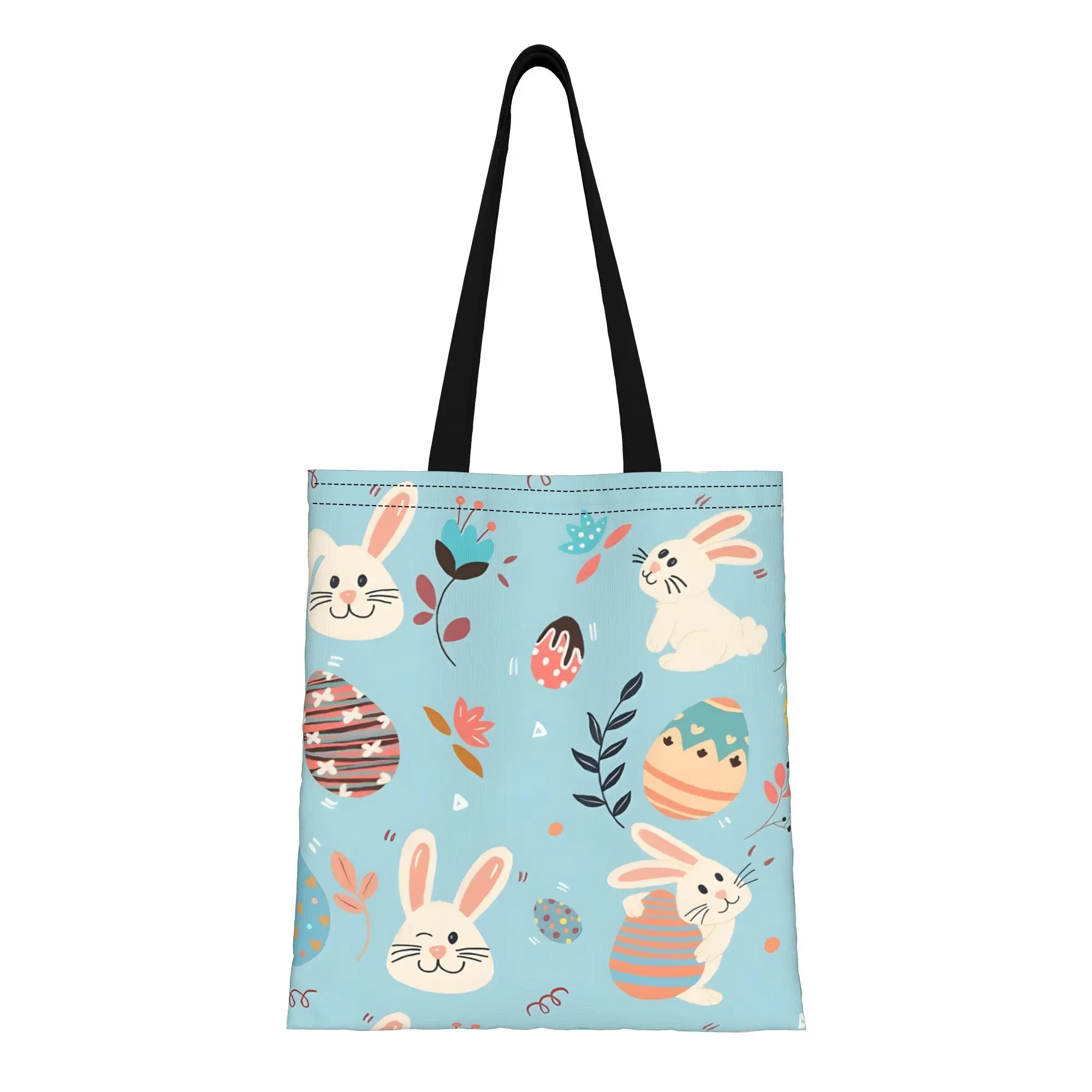 1PC Pastel Vibes Canvas Tote Bag Easter Bunny Vibes Canvas Tote Bag Perfect for Shopping Grocery Travel & Outdoor