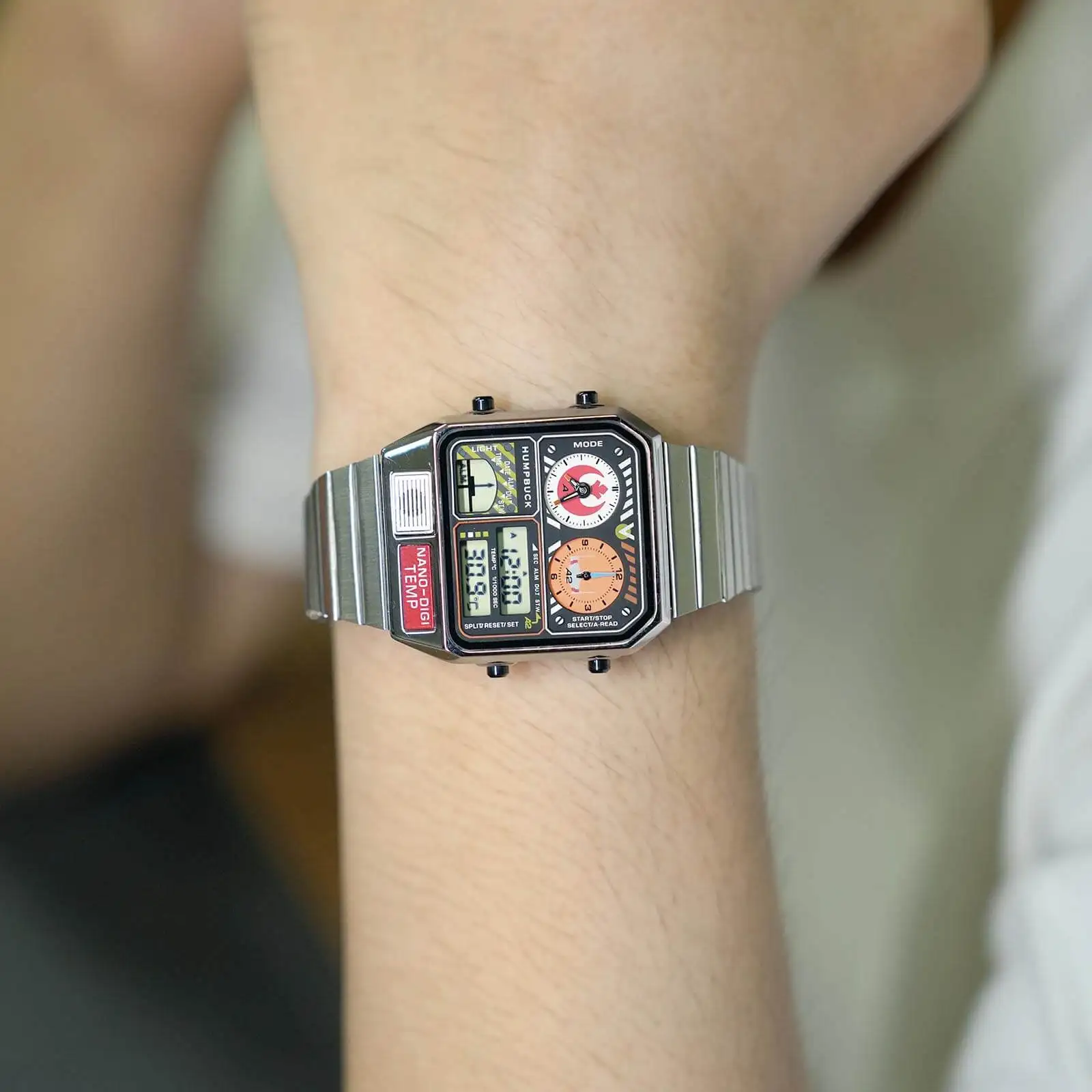 HUMPBUCK 디지털 시계 다기능 라운드 다이얼 방수 럭셔리 손목시계, 알람 LED 및 요일 표시