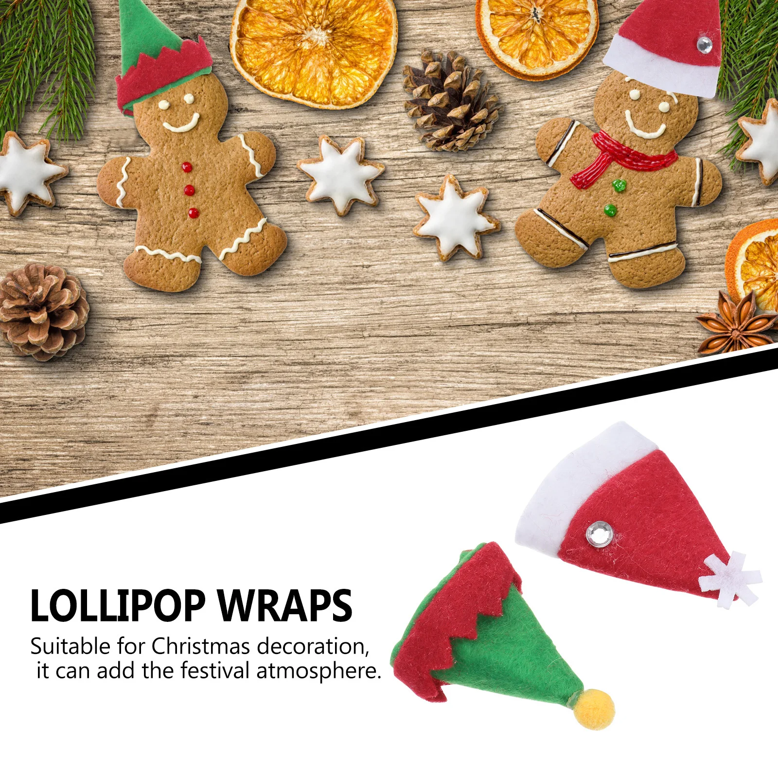 

48Pcs Lollipop Wraps Christmas Hats for Candies DIY Craft Party Accessories Festive Decoration Toppers Non-Woven Reusable Design