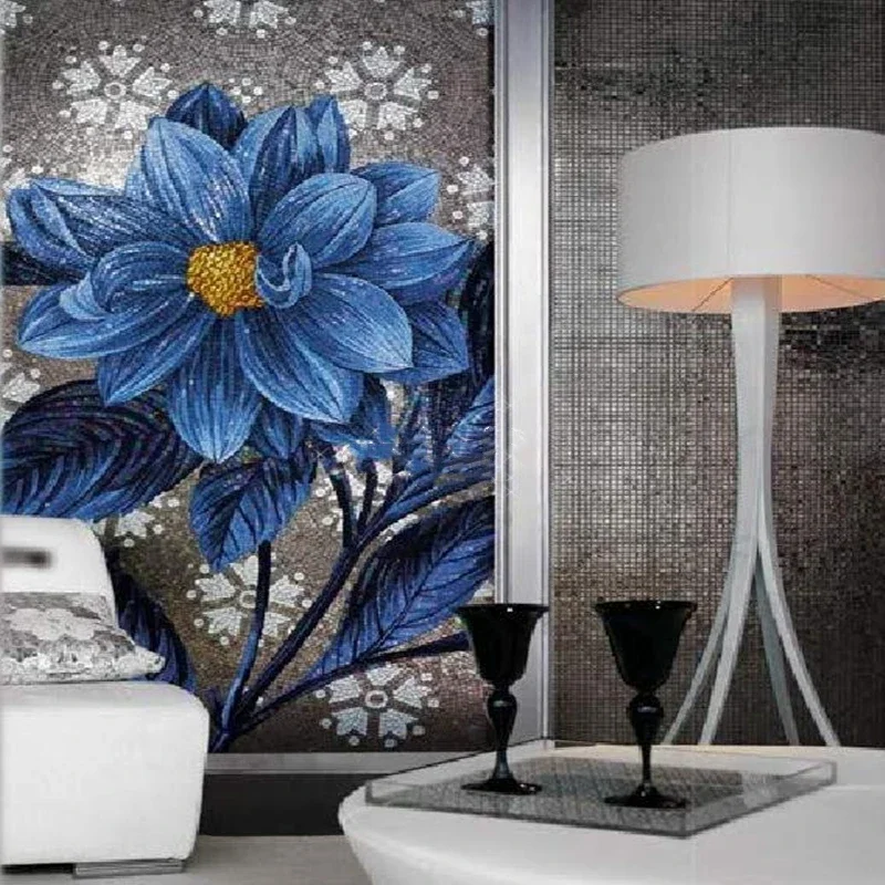 

Классическая цветочная мощность, синий мерцающий стеклянный фреска, художественная мозаичная плитка_ванная комната, кухня, щиток для прихожей, стены, украшение