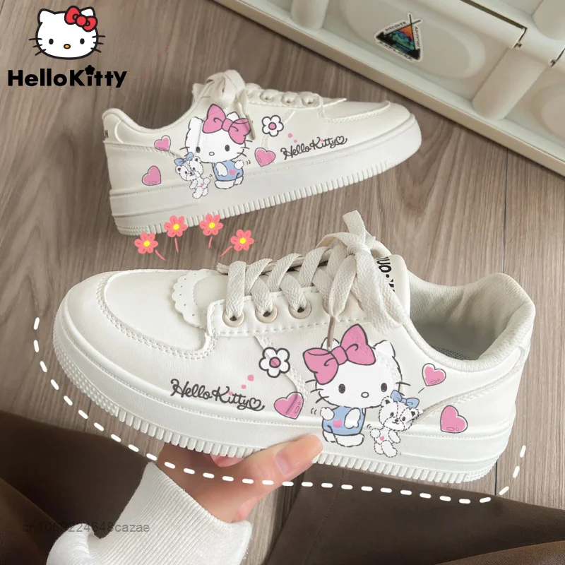 Sanrio Hello Kitty Small White Shoes Korean College Style Harajuku Casual Flat Shoes Y2k Comfortable Versatile Sneakers Women