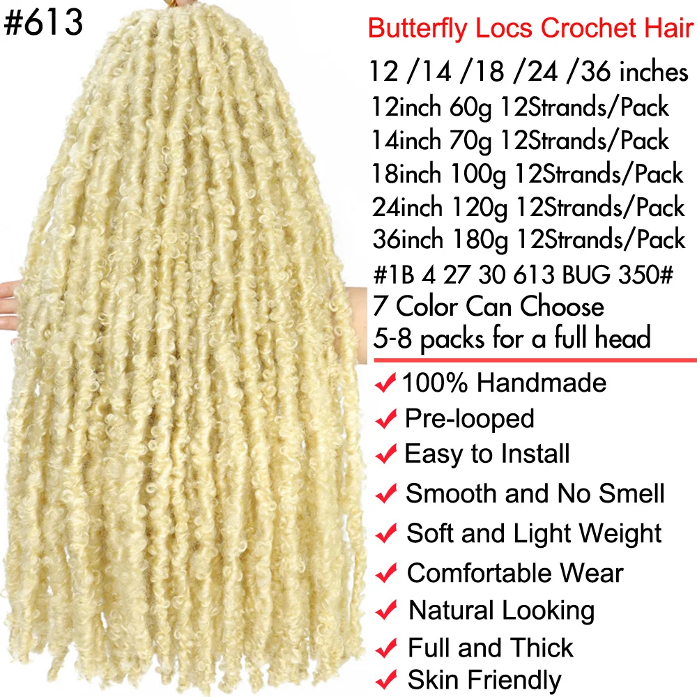 New Style Butterfly Locs Crochet Hair Distressed Faux Locs Crochet Braids Short to Long Synthetic Handmade Hair for Women Girls