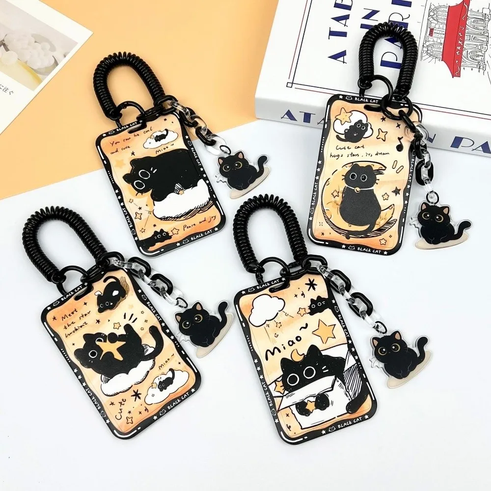 Cartoon Star Cat Card Holder Slide Cover Transparent Idol Photos Protective Cover with Pendant Student Campus Card Bag