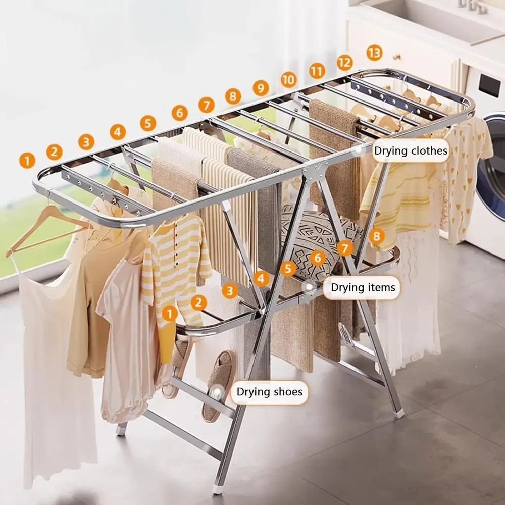 Compact Folding Clothes Drying Rack, 1.6m Tall, Space-Saving Indoor Hanger Stand