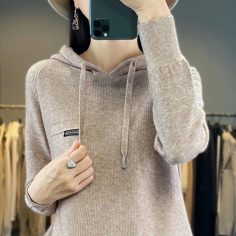 2023 New Autumn Winter Selection Cashmere Hoodie Women\'s Loose Hooded Knitted hoodie Sweater Women