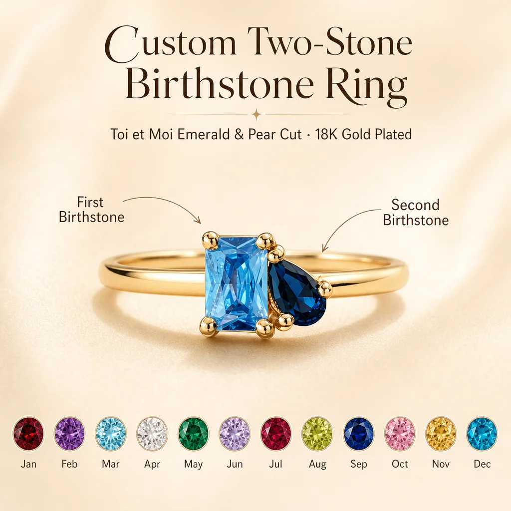 Initial Ring Custom - Custom Two-Stone Birthstone Ring for Women