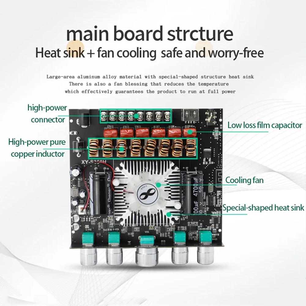 บอร์ดเครื่องขยายเสียง WOOPKER 220W*2+350W รุ่น XY-S350H ชิป TPA3251D2 รองรับ BT5.1 ระบบเสียง 2.1 แชนแนล HiFi สเตอริโอ พร้อมซับวูฟเฟอร์ ปรับเสียงแหลมและเบสได้