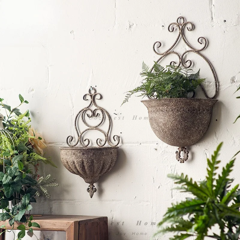 Flower basket outdoor background wall decoration garden wrought iron flower pot flower shop wall green plant  utensils