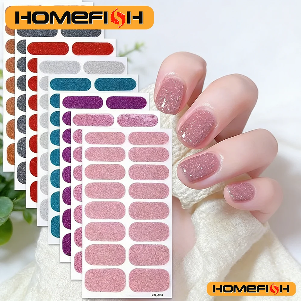 8 Folhas de Adesivos de Unha Completos, Tiras de Esmalte Rosa com Glitter, Adesivos de Gel Autoadesivos para Unhas, Para Mulheres, Suprimentos DIY para Unhas em Casa