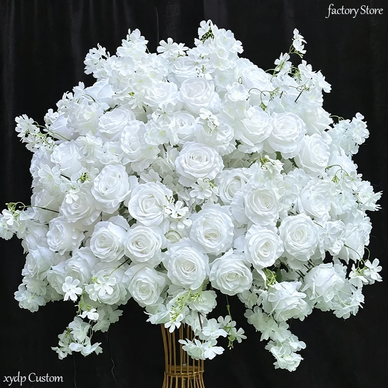 30-90CM Luxuriöses Weißes Rosen-Kunstblumen-Arrangement Hochzeitstisch-Mittelstück Große Seidenblumen für Party-Events und Heimdekoration – Detail 2