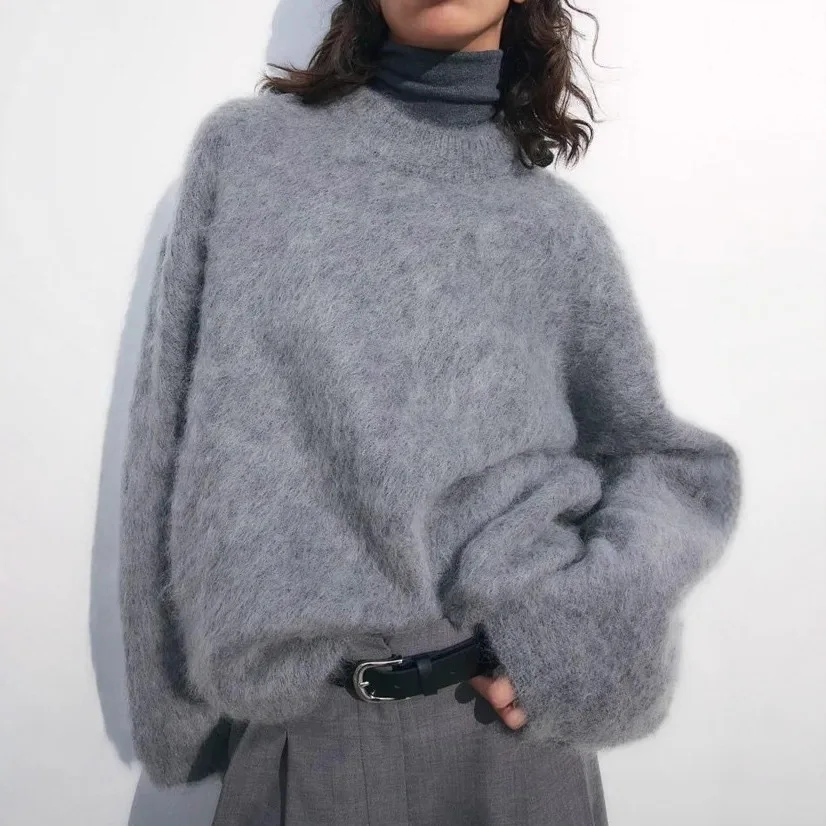 

Autumn and Winter Europe and America Sweater Women Pullover Cross-border Outerwear Fashion Hood Loose Retro Knit Tops