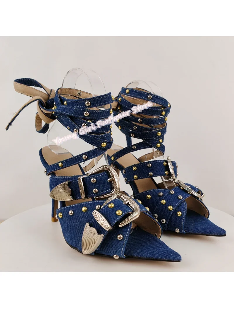 Pointed Pearl Decoration Belt Buckle Summer Women's Sandals Red Gemstone Decoration Stilettos Ankle Strap Design Luxurious Shoe