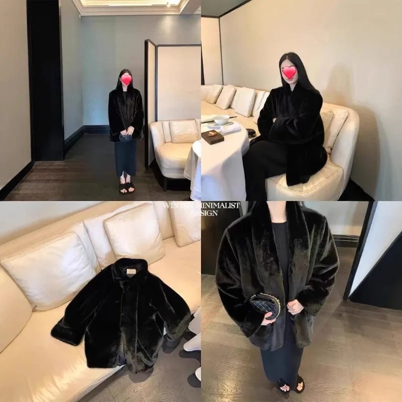 Women's Models Autumn Winter Tops Coat Faux Fur Mid-length Eco-friendly Thickened Warm Personalized Retro Simple Loose Leisure