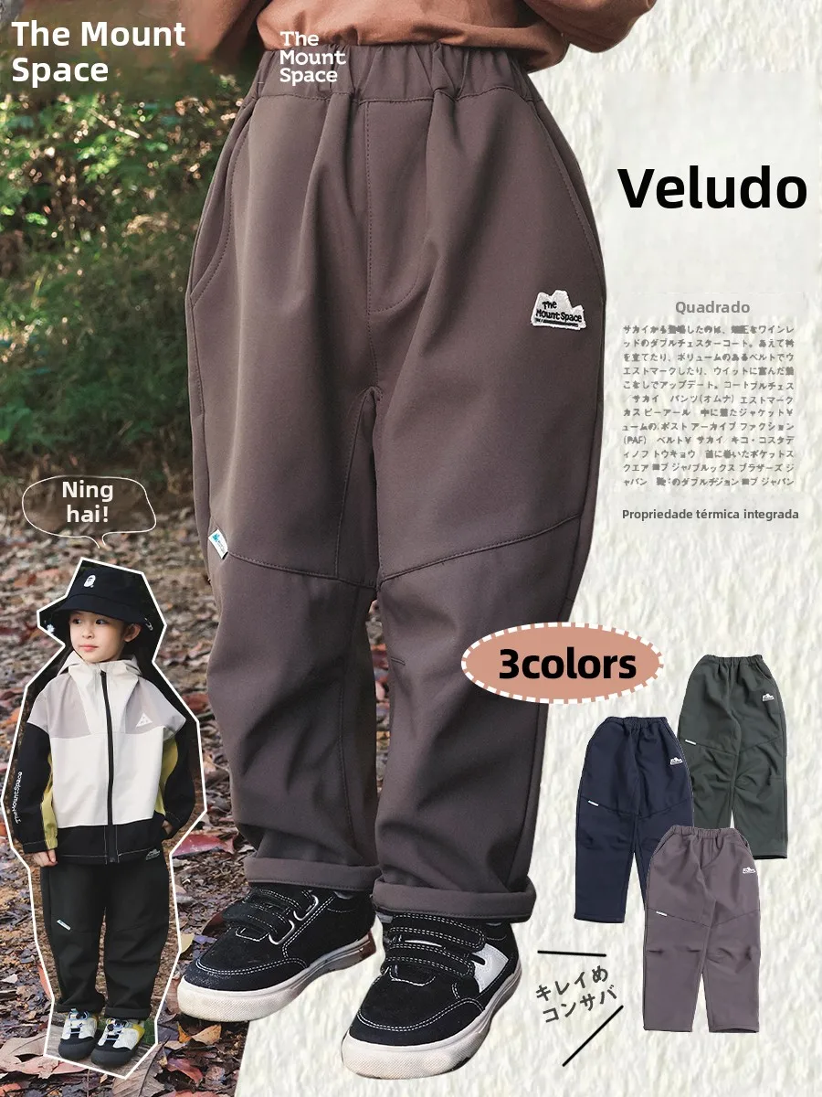 mount-space-girls'-casual-long-pants-spring-autumn-fleece-outdoor-hiking-trousers-standard-waist-elastic-waist-polyester-fiber