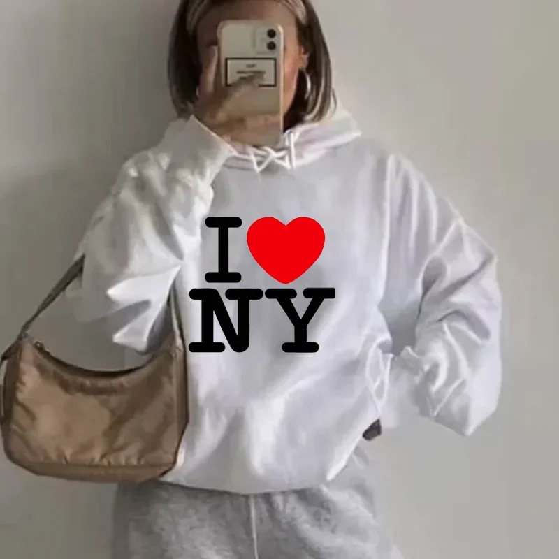 2024 New Red Heart I Love New York Hoodie Y2k Vintage Hooded Pullover Women Women Sweatshirt Casual Hoodie Punk Streetwear