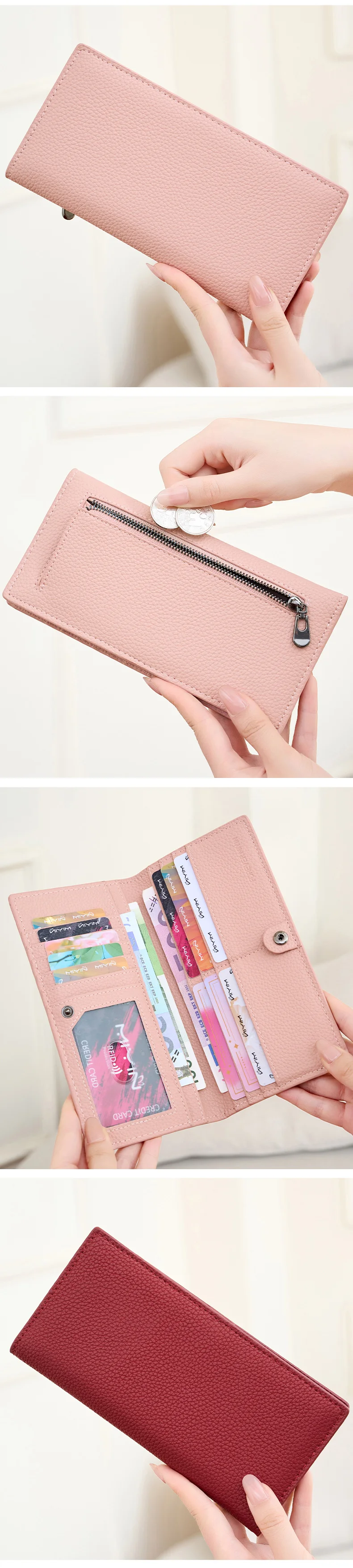 Minimalistische, ultradünne Damen-Geldbörse, RFID-blockierendes Kreditkartenetui, zweifach faltbar, lange Damen-Geldbörse, einfarbig, tragbare Clutch – Detail 8