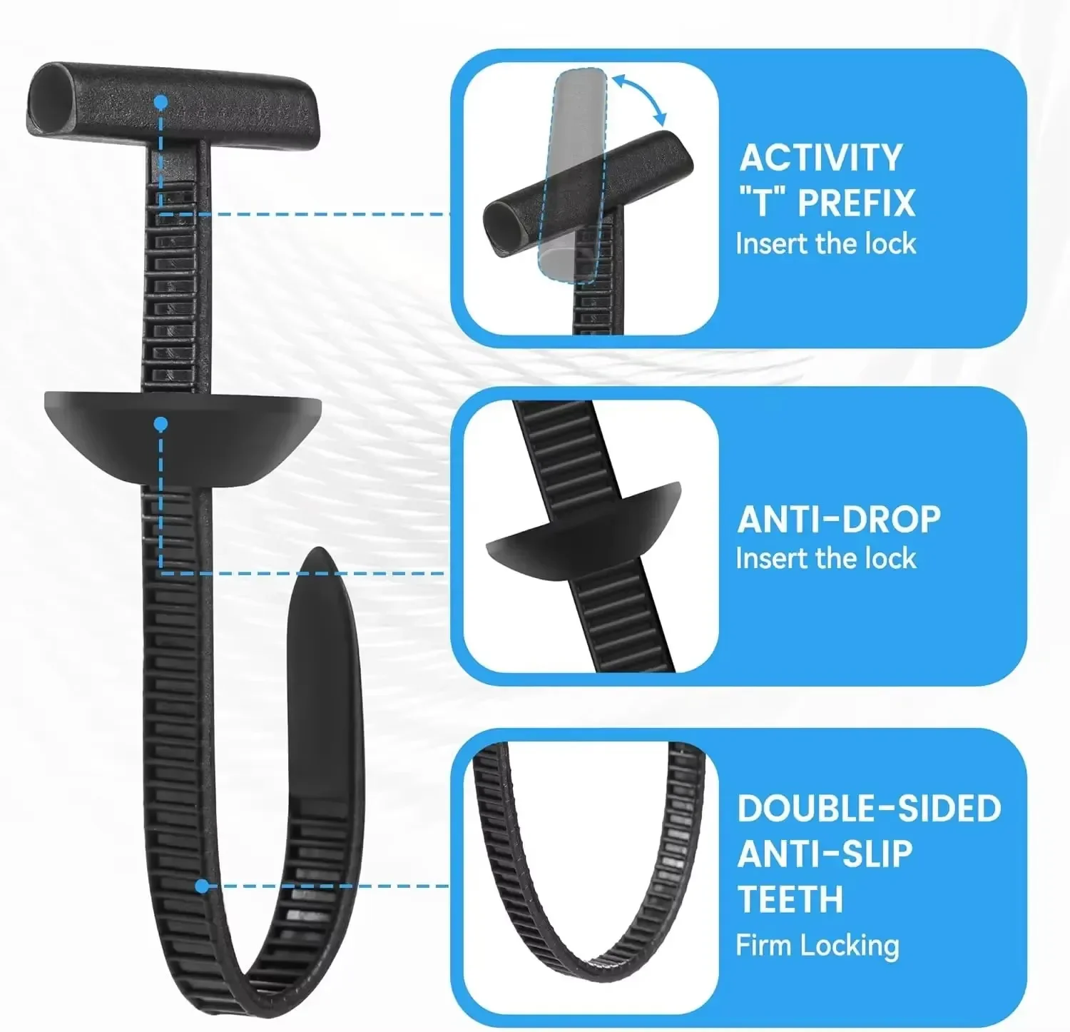 1-100er-Set Selbstverriegelnde Nylon-Universal-Kabelbinder mit Schnalle, Hochleistungs-Kabelbinder mit Stift & Knopf für die tägliche Autoreparatur, Befestigungsband – Detail 5