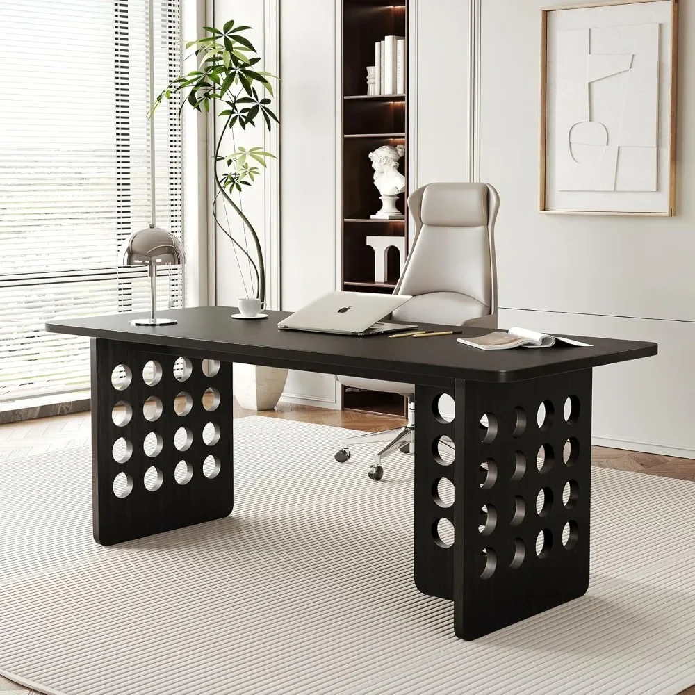 

60 Inch Executive Desk, Large Computer Office Desk with Black Desktop，Modern Minimalist Workstations