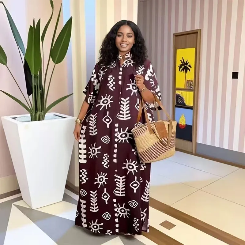 

4 COLORS 2025 new arrivals loose women/lady summer maxi dress with hot drilling long dress hort sleeve abayas african style