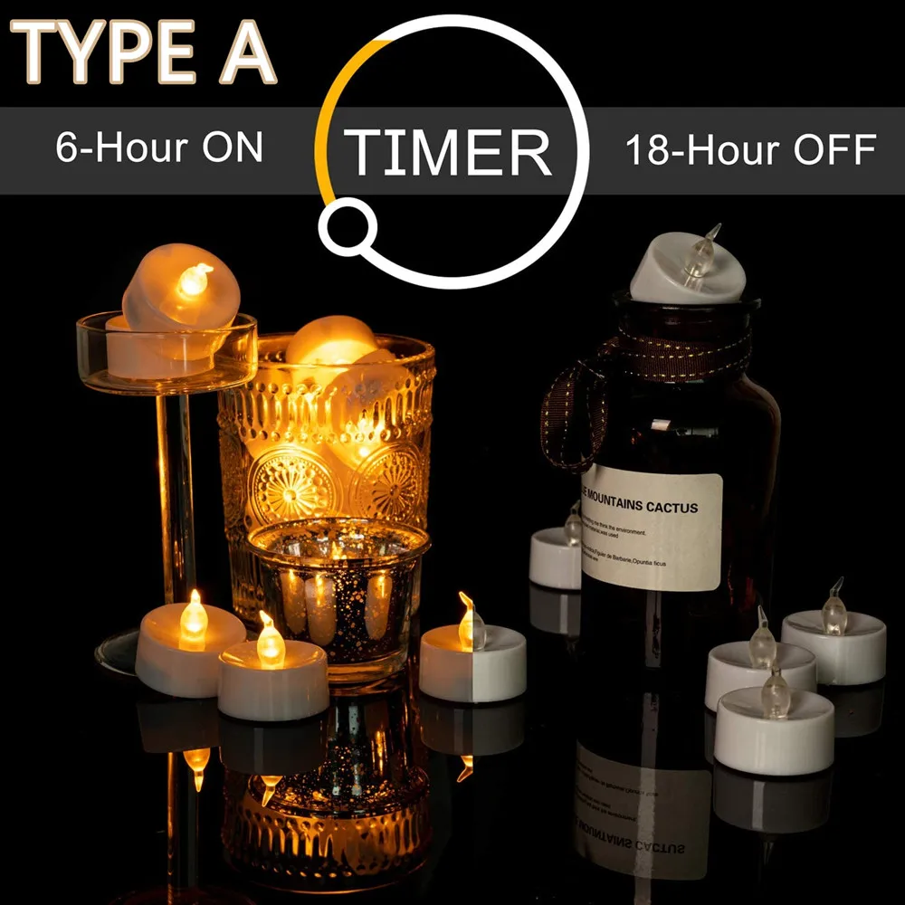 Flameless Flickering Tea Lights LED Candles with 6 Hours Cycle AutoTimer / Remote Control Battery Operated Electronics Tealights