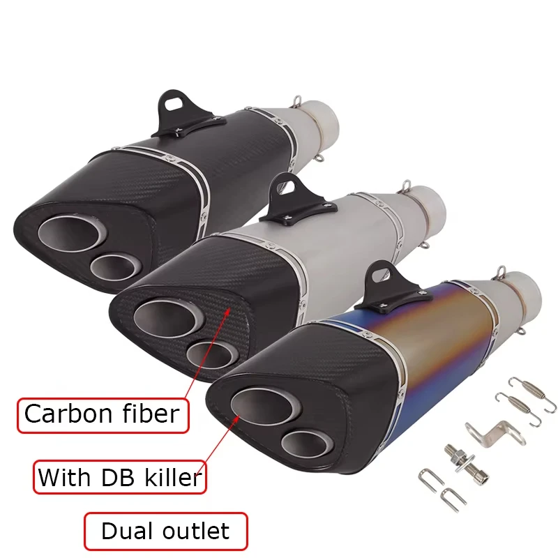 51 60 mm Universal For Honda Kawasaki Suzuki Carbon Fiber Motorcycle Exhaust Escape Muffler With DB Killer Single Hole