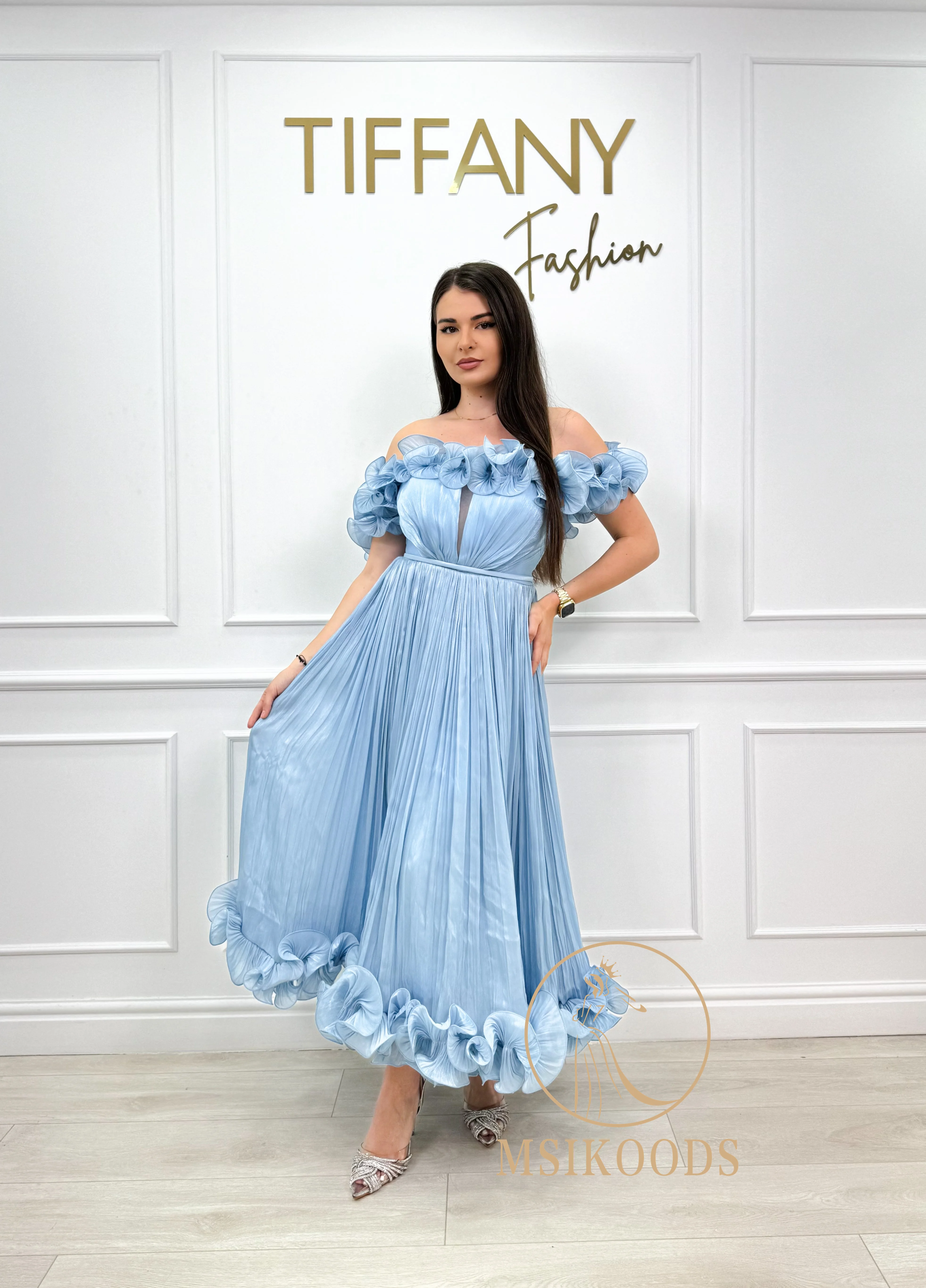 Sukienki wieczorowe Msikoods dla kobiet na przyjęcie urodzinowe Luksusowe sukienki 2025 dla nastolatek z odkrytymi ramionami, kwiatowe, z falbanami, na studniówkę, szyte na miarę