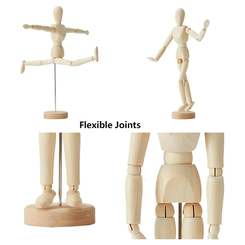 2Pack,8 Inch & 12 Inch,Human Figure Puppet Model Wooden Male Mannequin Doll Decorative Stand For Sketching & Drawing