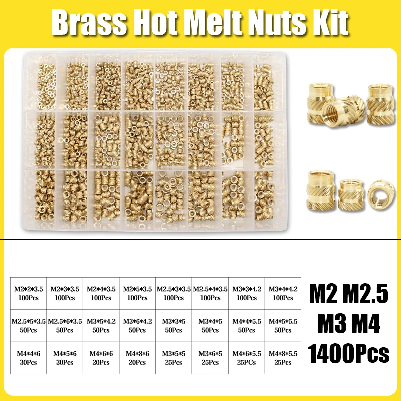 Heißschmelz-Messing-Einpressmuttern mit Eisenspitze M2 M2.5 M3 M4 M5 M6, eingebettete beheizbare gerändelte Messing-Einpressmuttern für 3D-Druckergehäuse und Notebooks